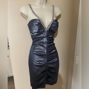 Silver sexy bodycon ruffle dress